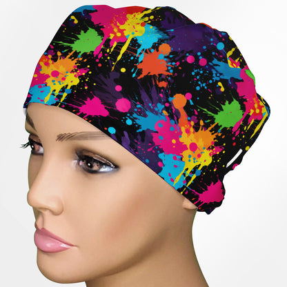 Neon Paint Splatter Low-Tie Surgeon Scrub Cap