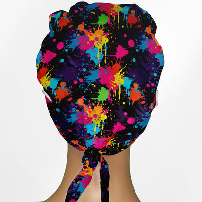 Neon Paint Splatter Low-Tie Surgeon Scrub Cap