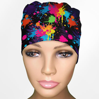 Neon Paint Splatter Low-Tie Surgeon Scrub Cap