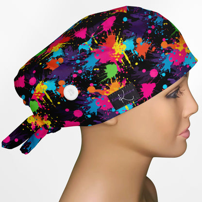 Neon Paint Splatter Low-Tie Surgeon Scrub Cap
