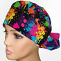 Neon Paint Splatter Ponytail Scrub Cap
