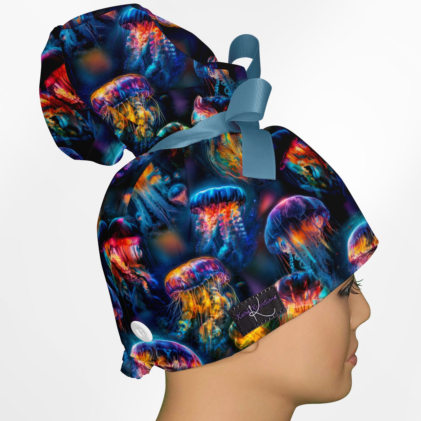 Ocean Tears High Bun Ponytail Scrub Cap