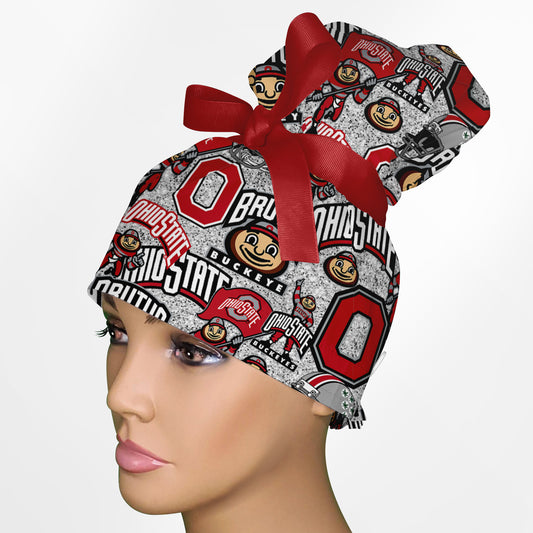 Ohio State University High Bun Ponytail Scrub Cap