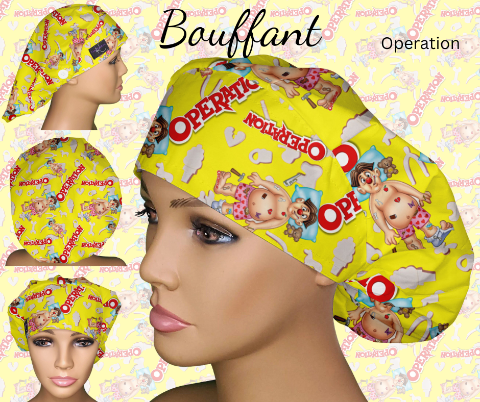 Operation board game bouffant scrub cap for surgical techs and OR nurses
