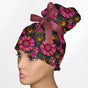 Pink Sunflower Ribbons High Bun Ponytail Scrub Cap