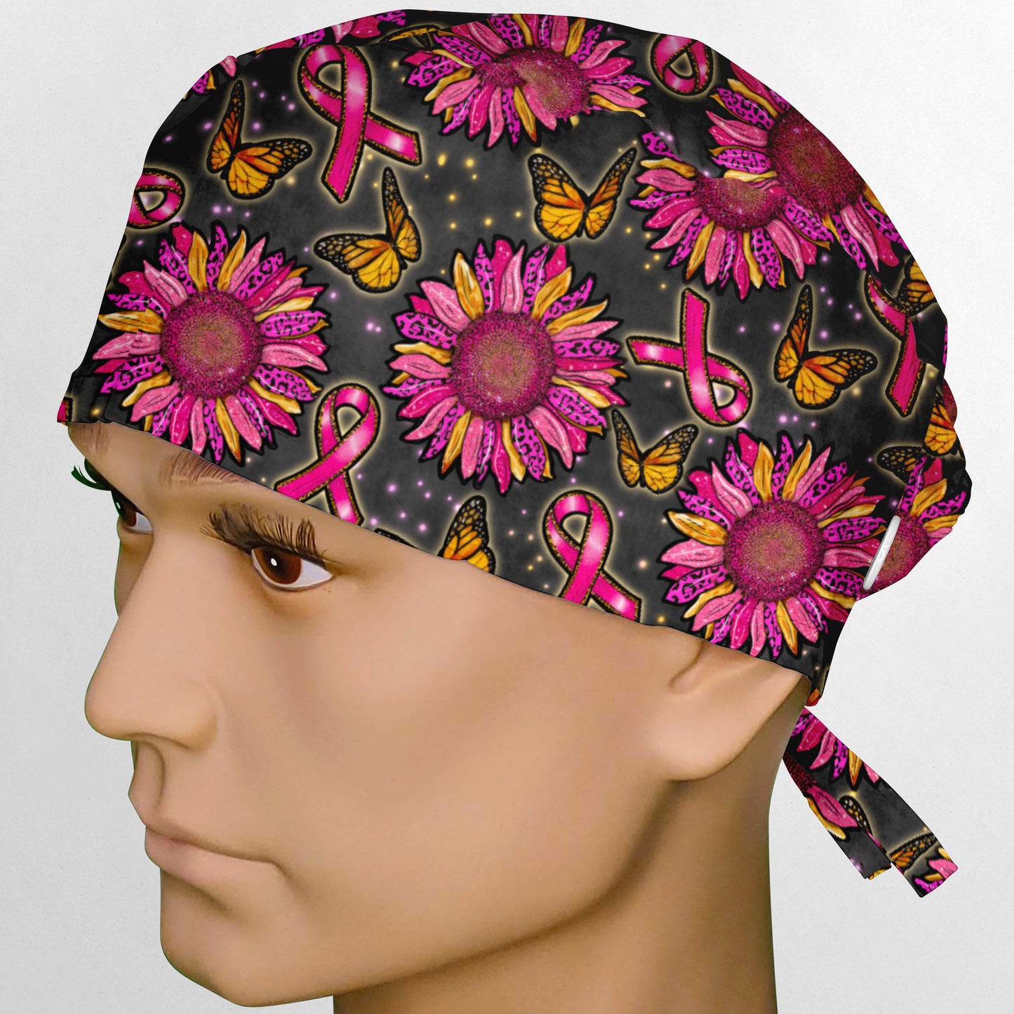 Pink Sunflower Ribbons Surgeon Scrub Cap