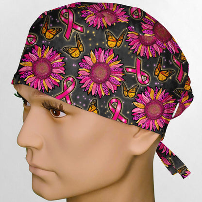 Pink Sunflower Ribbons Surgeon Scrub Cap
