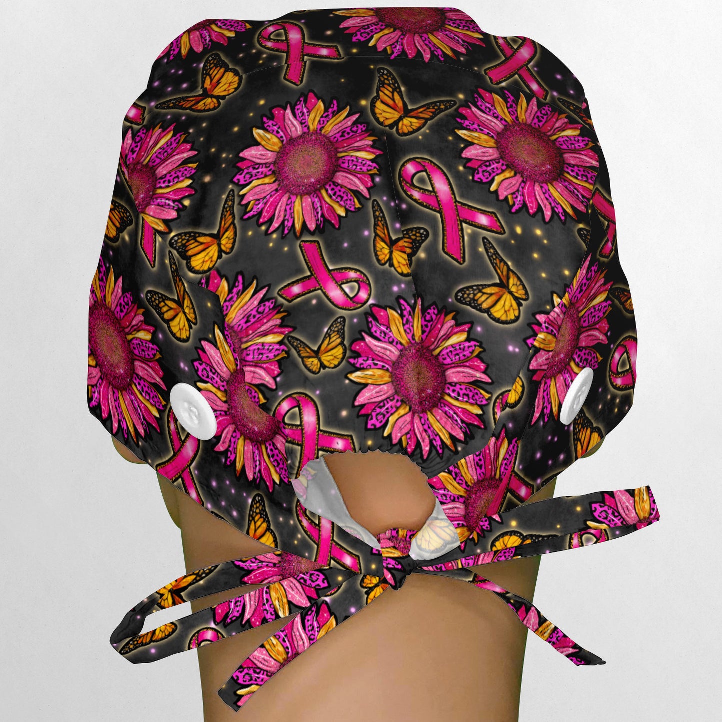 Pink Sunflower Ribbons Surgeon Scrub Cap