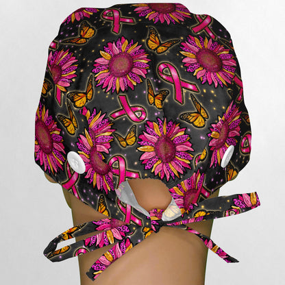 Pink Sunflower Ribbons Surgeon Scrub Cap