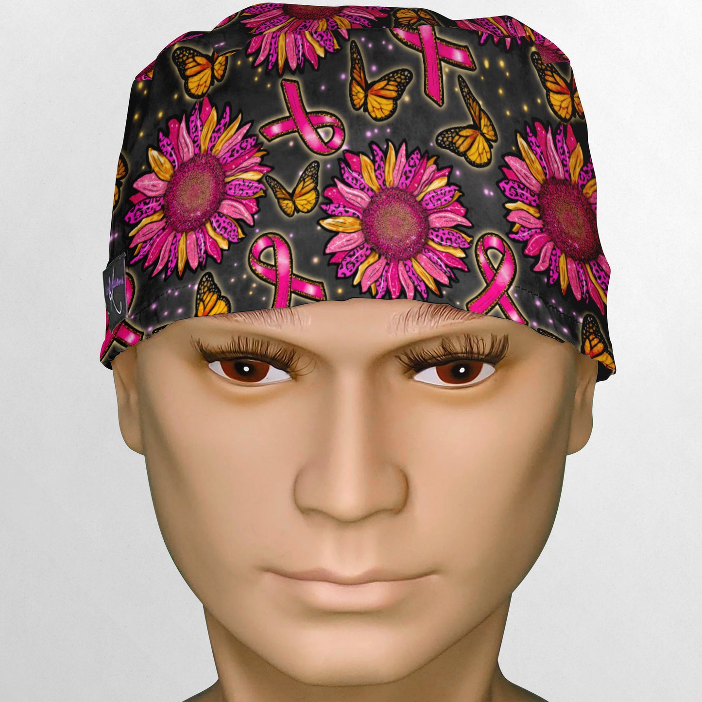 Pink Sunflower Ribbons Surgeon Scrub Cap