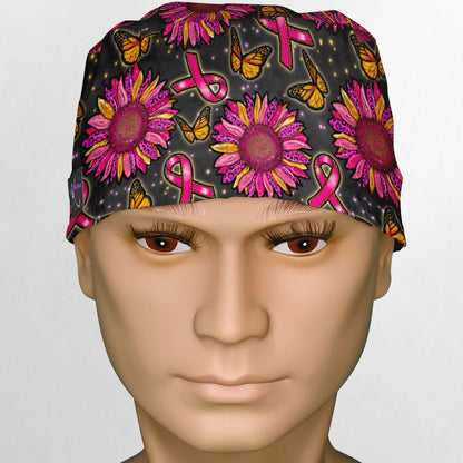 Pink Sunflower Ribbons Surgeon Scrub Cap