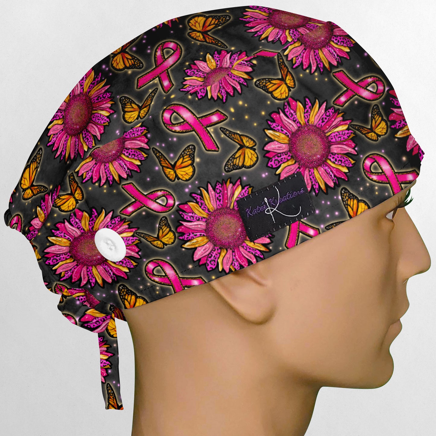 Pink Sunflower Ribbons Surgeon Scrub Cap