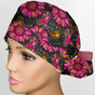 Pink Sunflower Ribbons Ponytail Scrub Cap