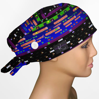 Retro Frogger Low-Tie Surgeon Scrub Cap