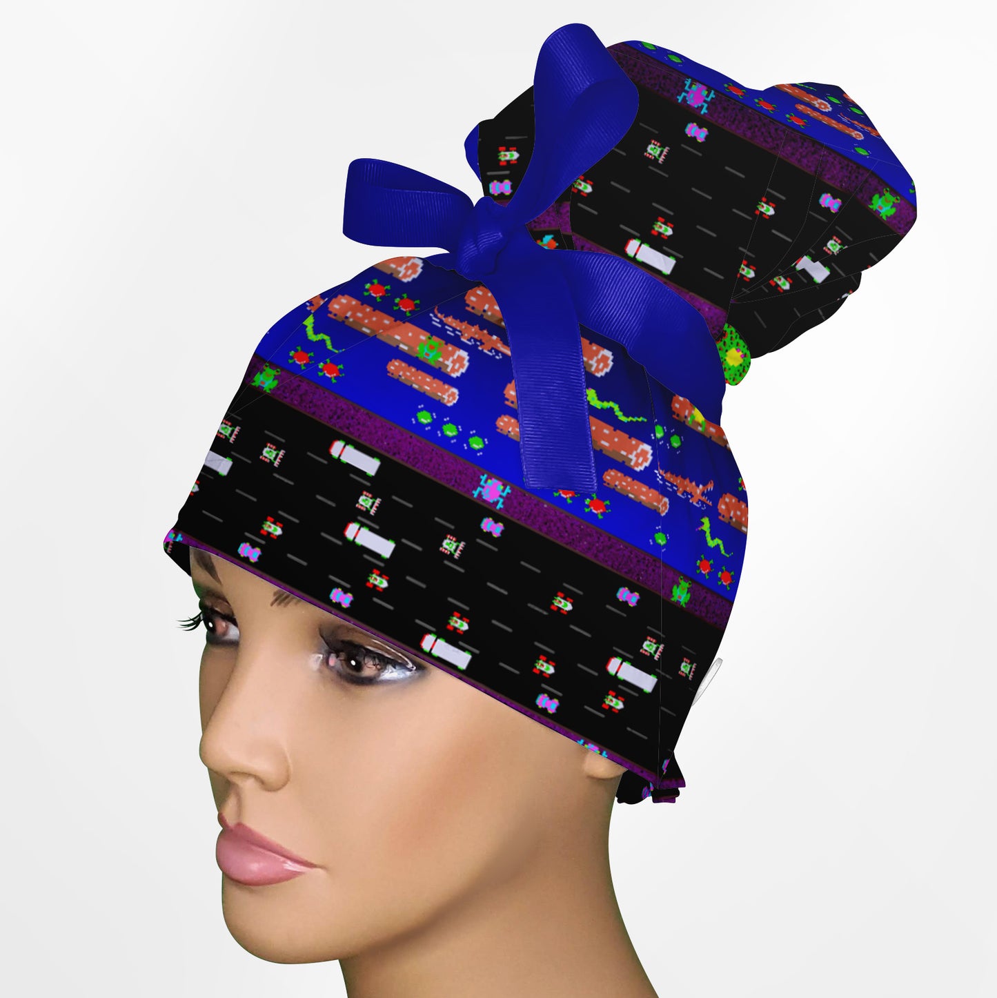 Retro Frogger High Bun Ponytail Scrub Cap