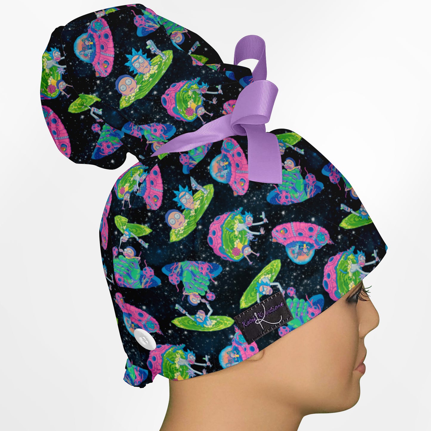 Rick and Morty Space High Bun Ponytail Scrub Cap