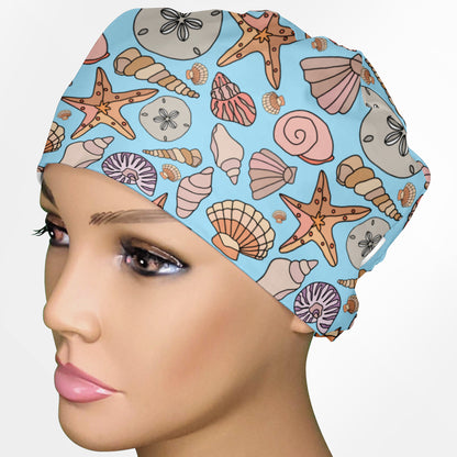 Seashells Low-Tie Surgeon Scrub Cap