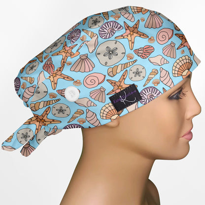 Seashells Low-Tie Surgeon Scrub Cap