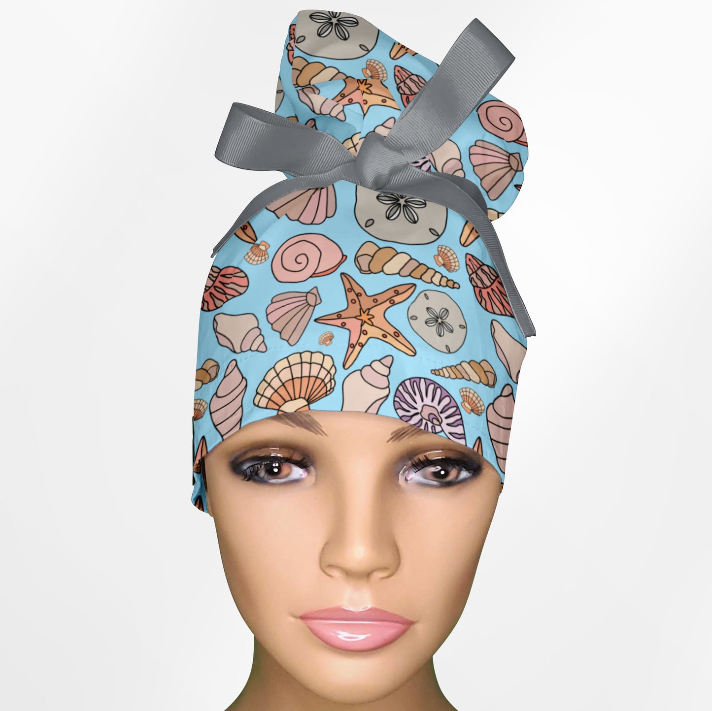 Seashells High Bun Ponytail Scrub Cap
