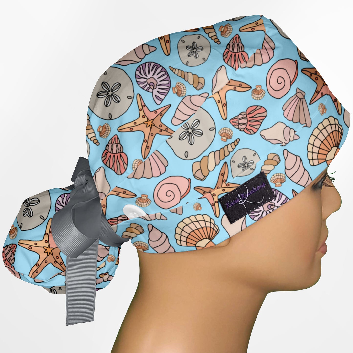 Seashells Ponytail Scrub Cap