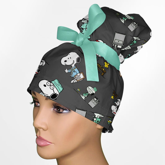 Snoopy Medical High Bun Ponytail Scrub Cap
