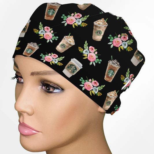 Brewed & Boujee Floral Low-Tie Surgeon Scrub Cap