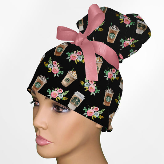 Brewed & Boujee Floral High Bun Ponytail Scrub Cap