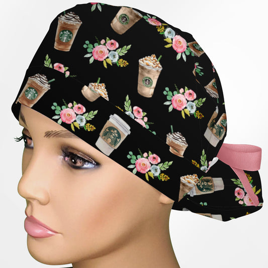 Brewed & Boujee Floral Ponytail Scrub Cap