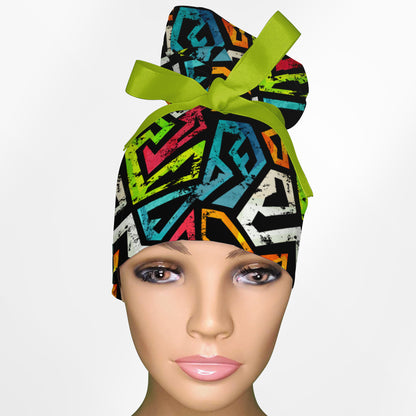 Street Art High Bun Ponytail Scrub Cap