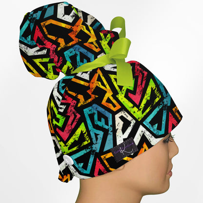 Street Art High Bun Ponytail Scrub Cap