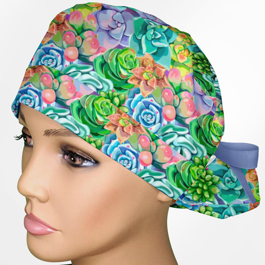 Succulents Ponytail Scrub Cap