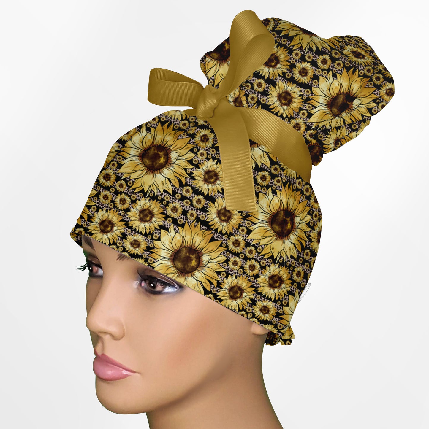 Sunflower Stripes High Bun Ponytail Scrub Cap