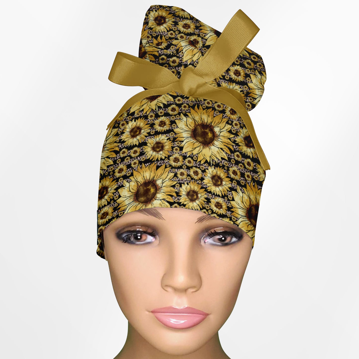 Sunflower Stripes High Bun Ponytail Scrub Cap