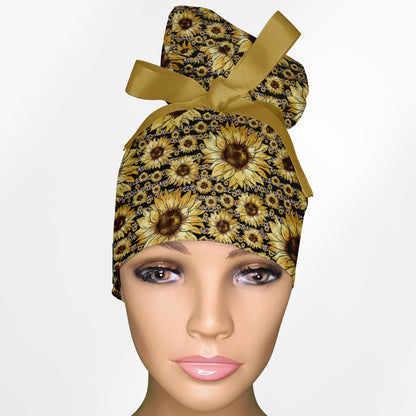 Sunflower Stripes High Bun Ponytail Scrub Cap