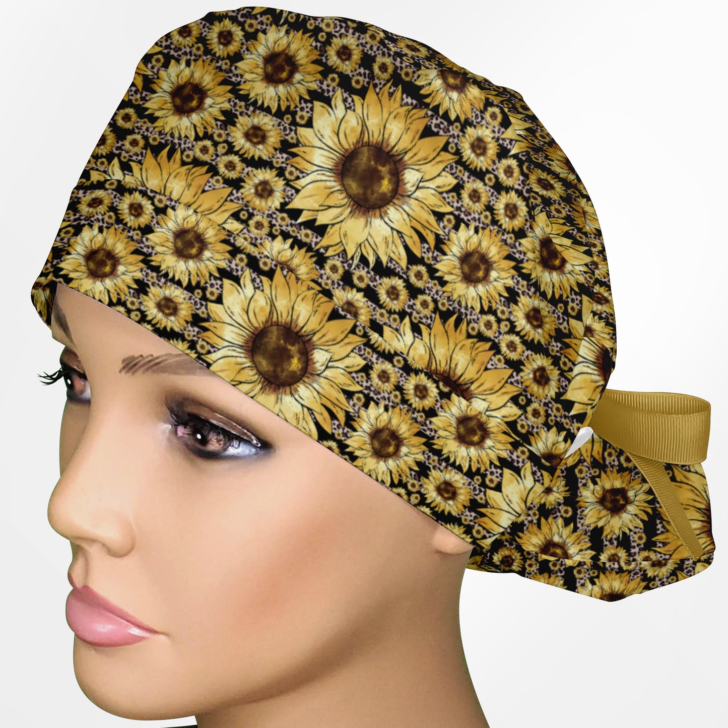 Sunflower Stripes Ponytail Scrub Cap