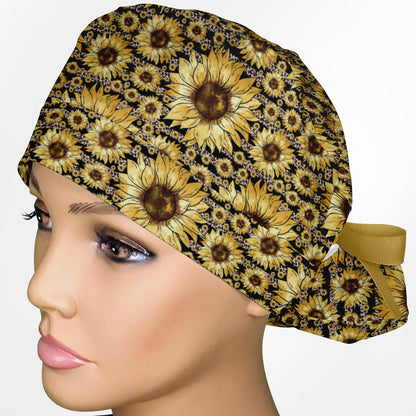 Sunflower Stripes Ponytail Scrub Cap