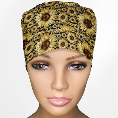Sunflower Stripes Ponytail Scrub Cap