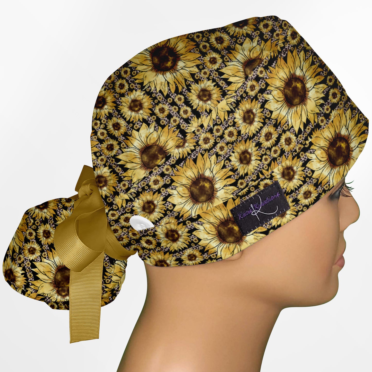 Sunflower Stripes Ponytail Scrub Cap