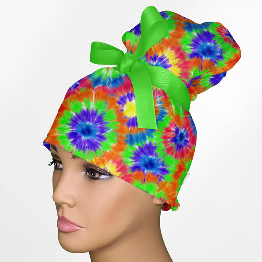 Tie Dye High Bun Ponytail Scrub Cap