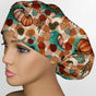 Turquoise and Tan Fall Pumpkins Bouffant Scrub Cap