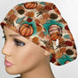 Turquoise and Tan Fall Pumpkins Euro Scrub Cap