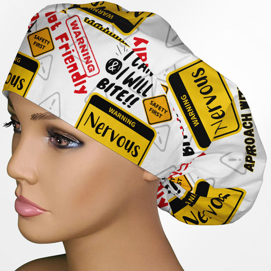 Warning Bouffant Scrub Cap