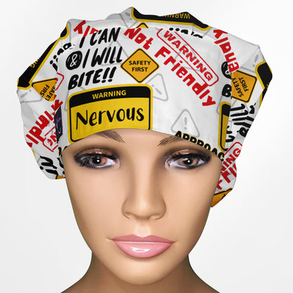 Warning Bouffant Scrub Cap