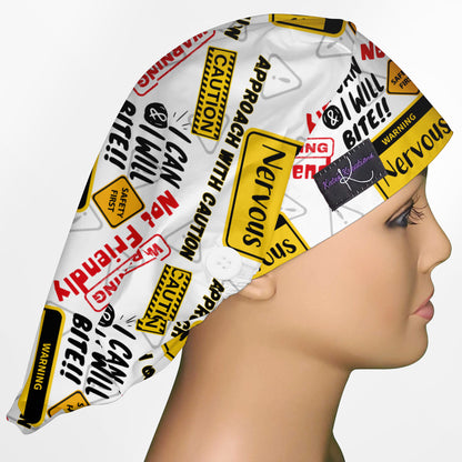 Warning Bouffant Scrub Cap