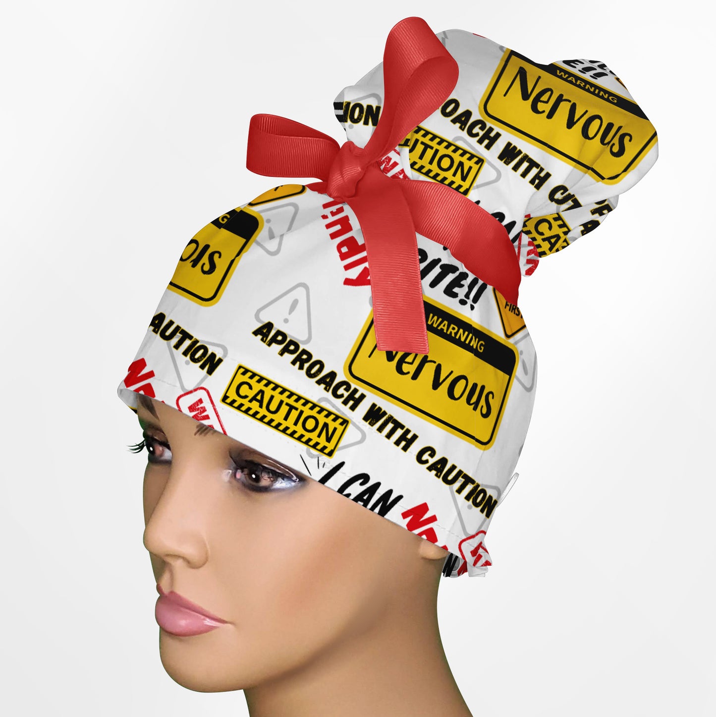 Warning High Bun Ponytail Scrub Cap