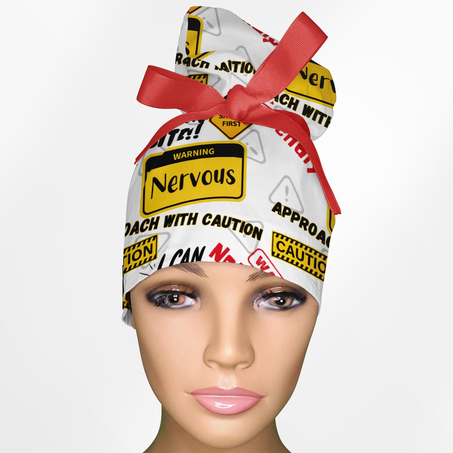 Warning High Bun Ponytail Scrub Cap
