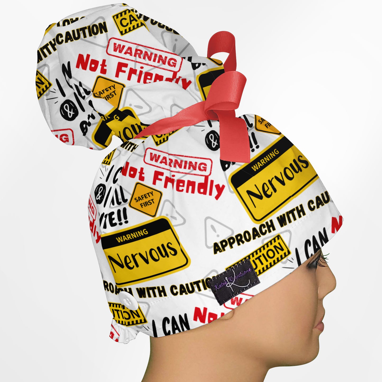Warning High Bun Ponytail Scrub Cap