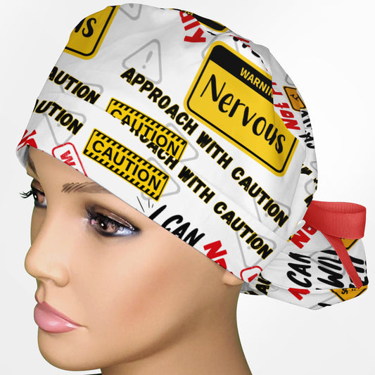 Warning Ponytail Scrub Cap