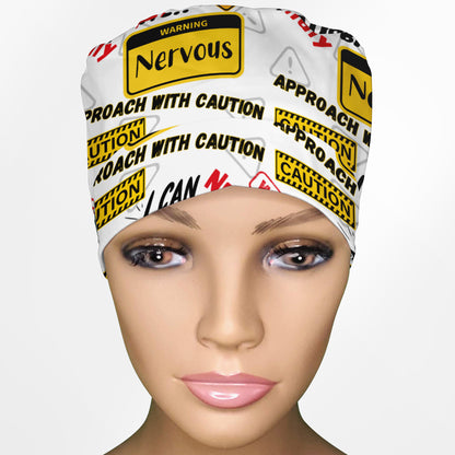 Warning Ponytail Scrub Cap