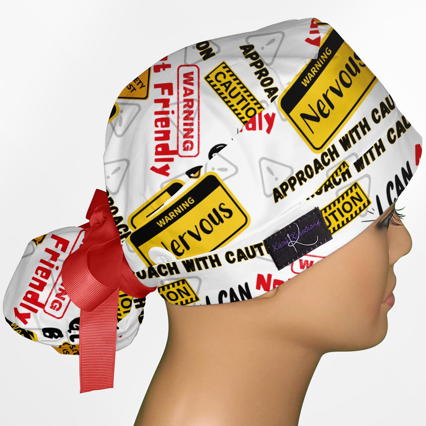 Warning Ponytail Scrub Cap